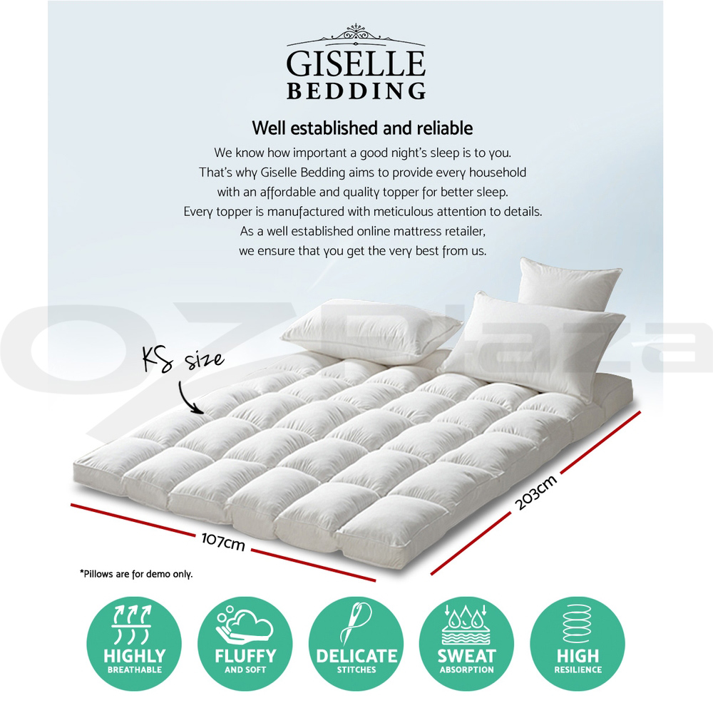 Giselle Bedding 1000GSM Mattress Pillowtop Topper Bamboo Duck Down Feather Pad - Picture 19 of 23