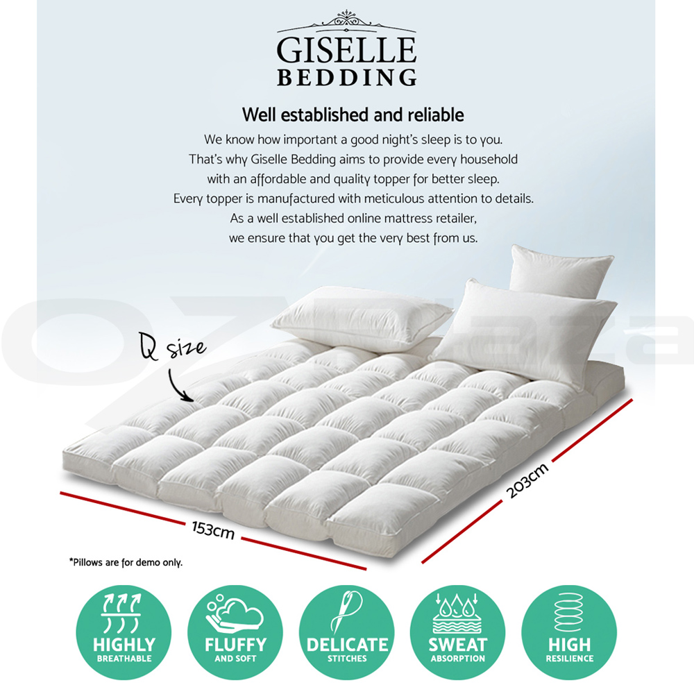 Giselle Bedding 1000GSM Mattress Pillowtop Topper Bamboo Duck Down Feather Pad - Picture 21 of 23