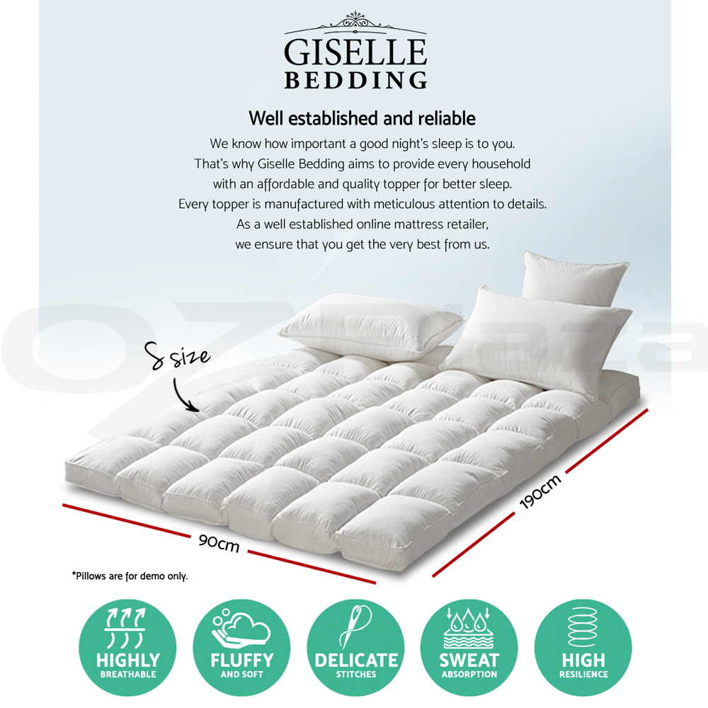 Giselle Bedding 1000GSM Mattress Pillowtop Topper Bamboo Duck Down Feather Pad - Picture 23 of 23