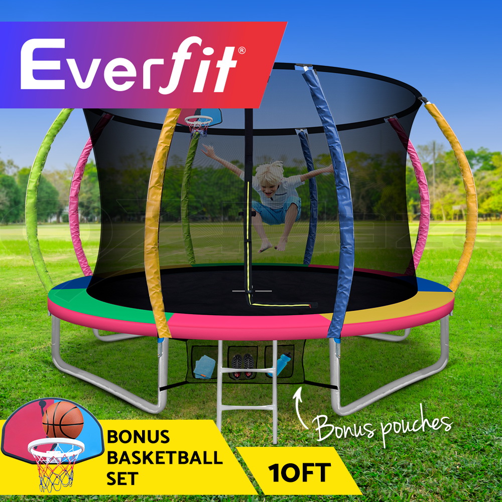 Everfit 8/10/12FT Trampoline Round Trampolines Basketball set Safety Net Pad Mat - Picture 13 of 17
