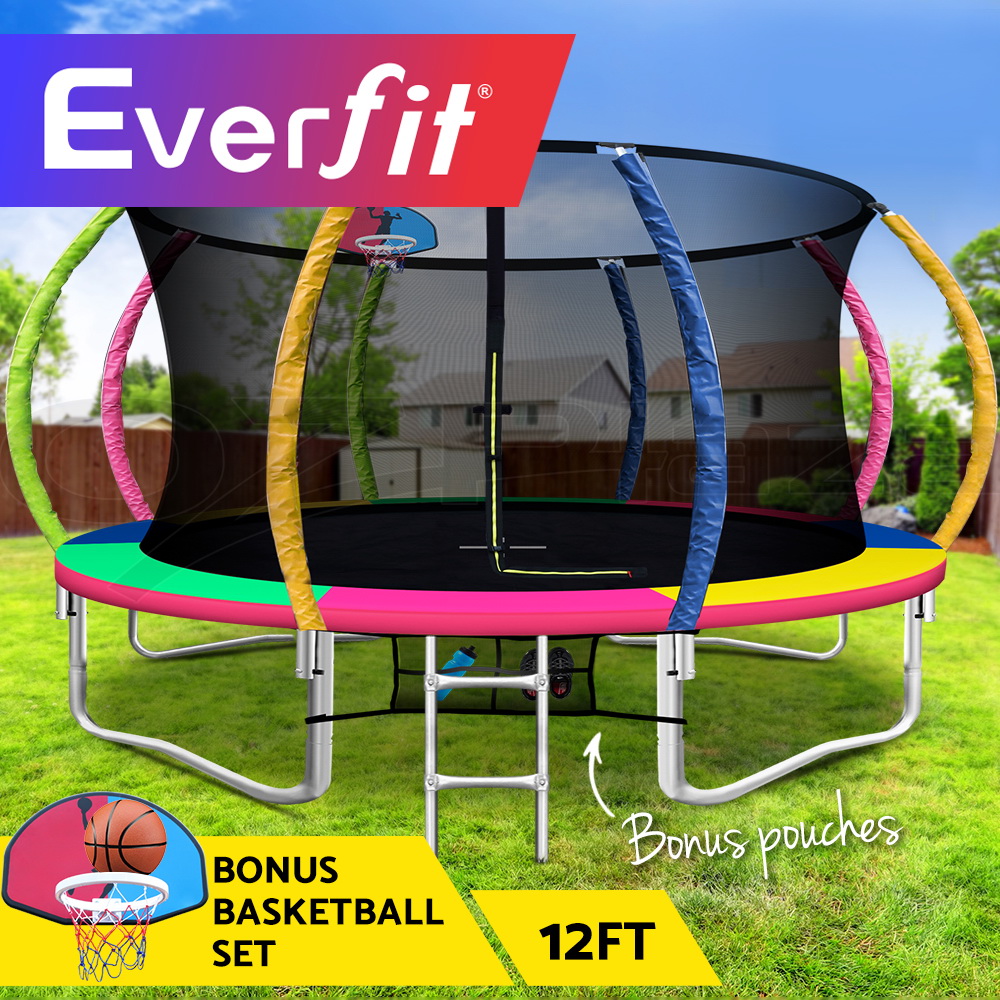 Everfit 8/10/12FT Trampoline Round Trampolines Basketball set Safety Net Pad Mat - Picture 15 of 17
