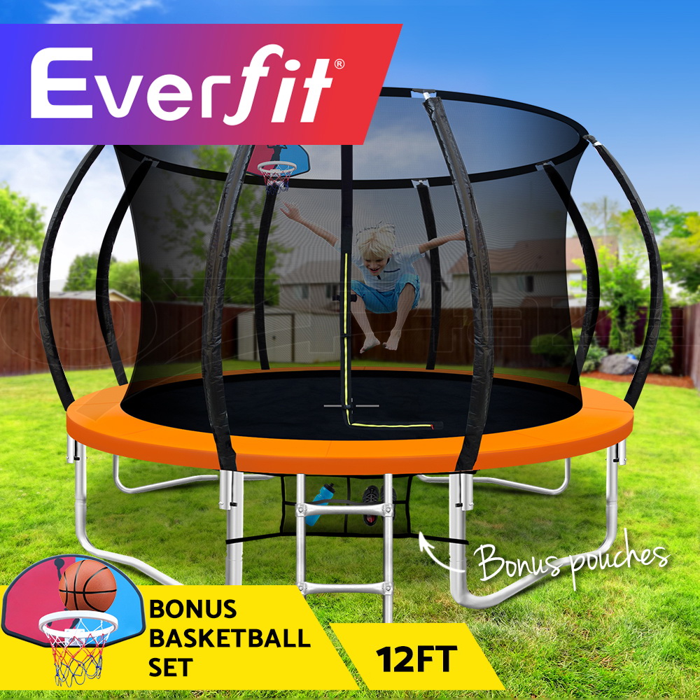 Everfit 8/10/12FT Trampoline Round Trampolines Basketball set Safety Net Pad Mat - Picture 14 of 17