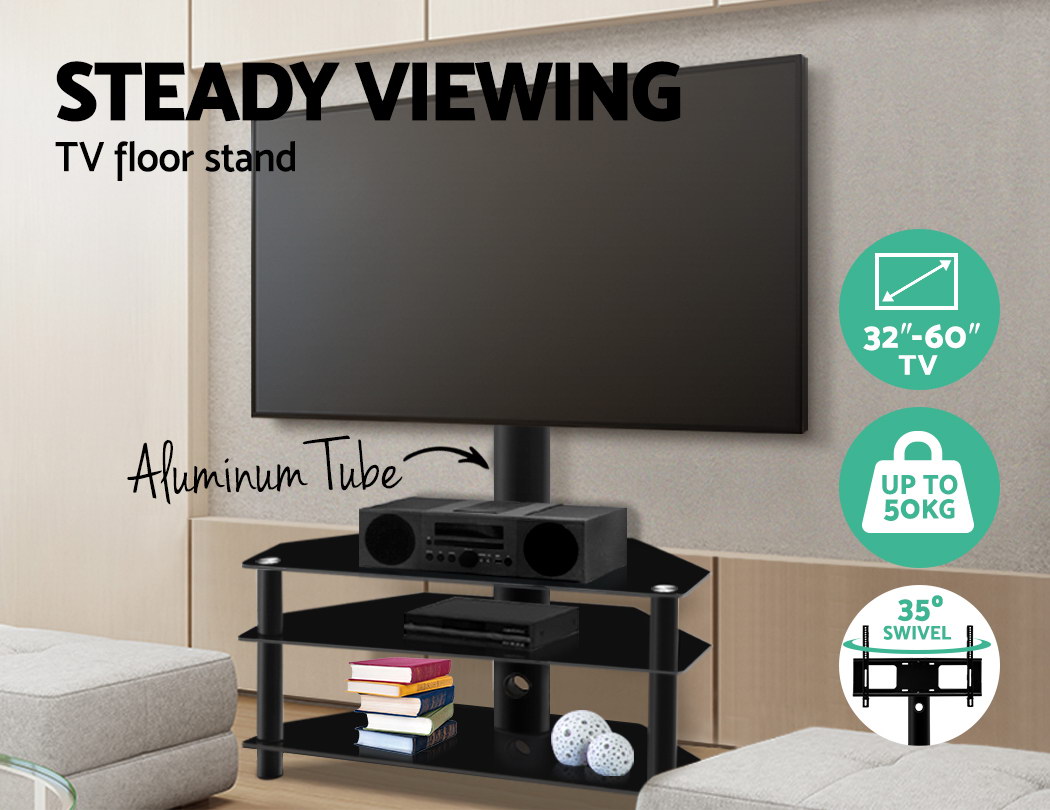 Details About Artiss Tv Mount Stand Swivel Bracket 3 Tier Floor Shelf 32 To 60 Inch Universal