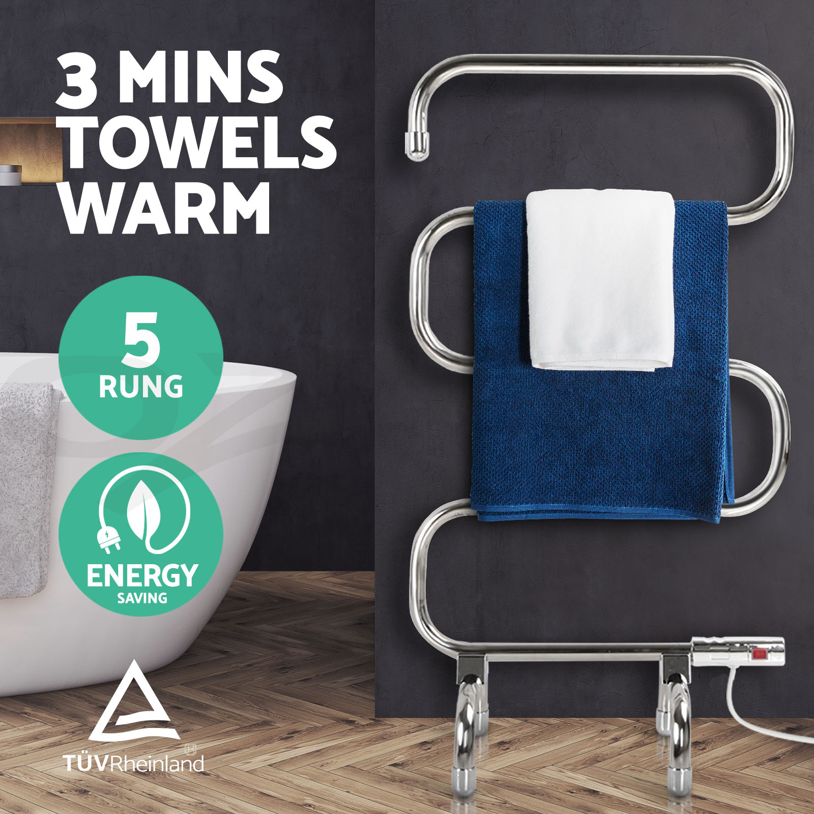 NEW Stainless Steel Electric Heated Towel Rail Rack Warm ...