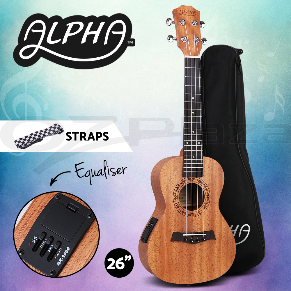 Alpha 23" Inch Concert Ukulele Mahogany Ukuleles Uke w/ EQ Carry Bag - Picture 13 of 13
