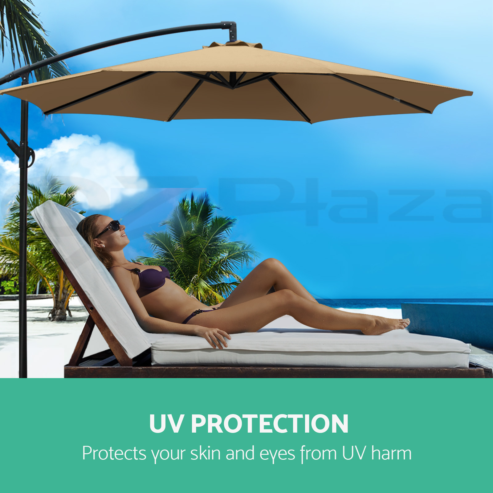 Instahut Outdoor Umbrella 3m Umbrellas Cantilever Beach Garden Sun Deck Patio UV - Picture 19 of 76