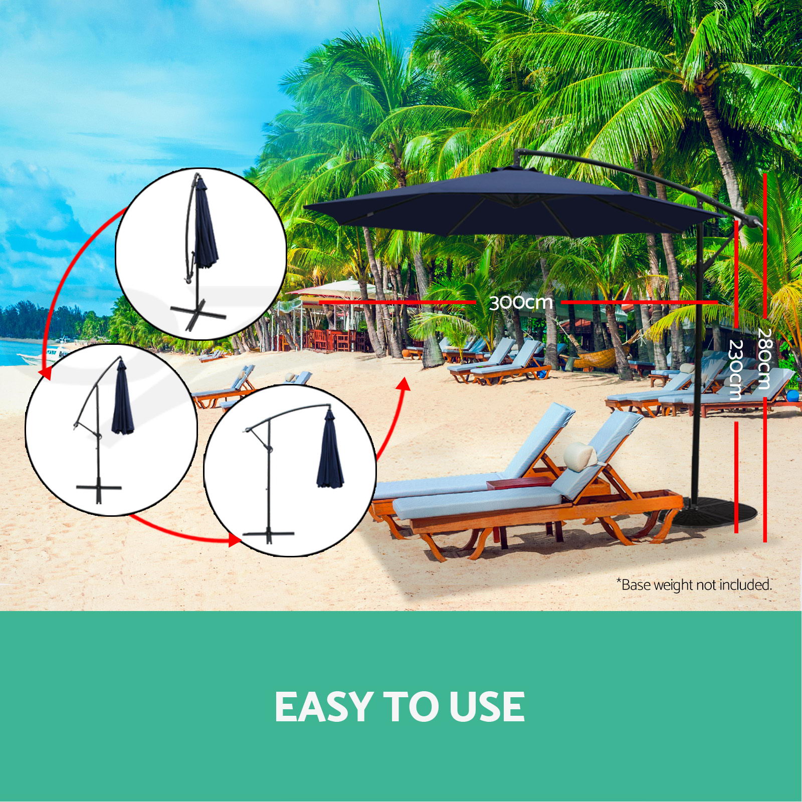 Instahut Outdoor Umbrella 3m Umbrellas Cantilever Beach Garden Sun Deck Patio UV - Picture 64 of 76