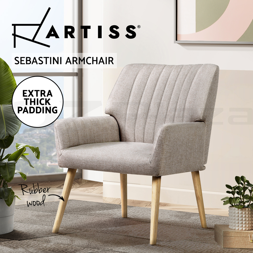 Artiss Armchair Lounge Chair Armchairs Accent Chairs Sofa Couch Fabric Sebastini - Picture 12 of 33