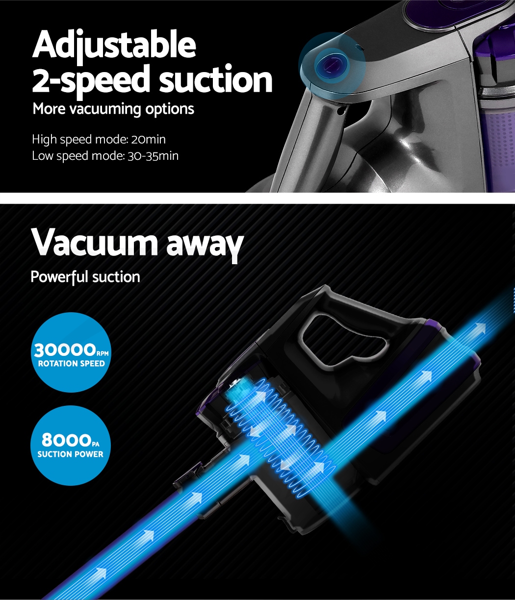 Devanti Handheld Vacuum Cleaner Cordless Stick Bagless 2Speed Purple