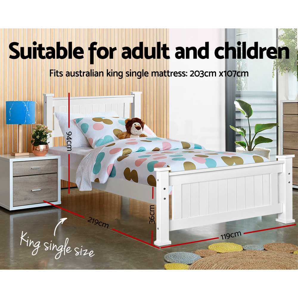 King Single Wooden Bed Frame RIO Kids Children Adults Bedroom Mattress