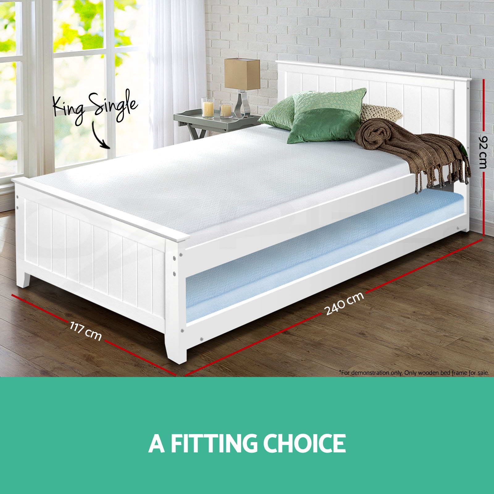 Wooden Bed Frame KING SINGLE Size Trundle Timber Daybed Teenager Kid