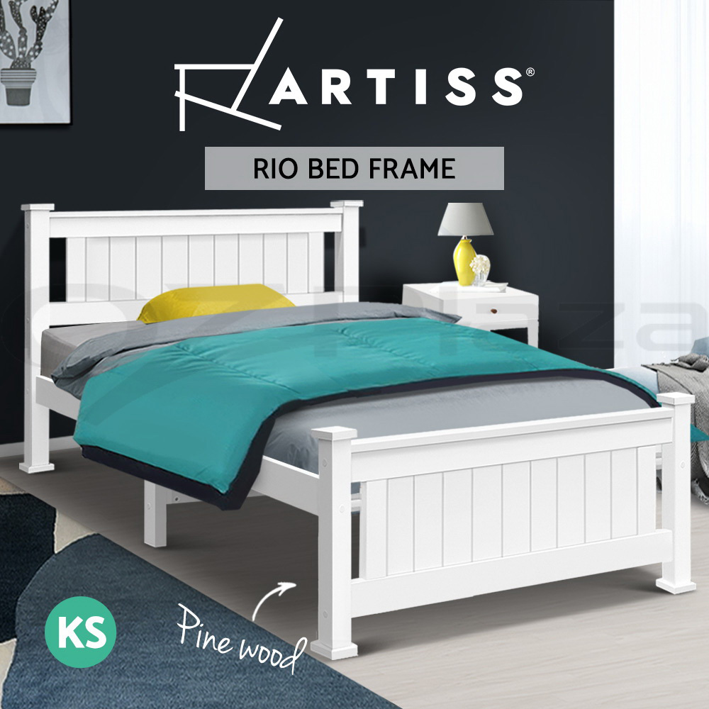 Artiss Bed Frame Queen Double King Single Size Wooden Timber Mattress Base - Picture 34 of 66