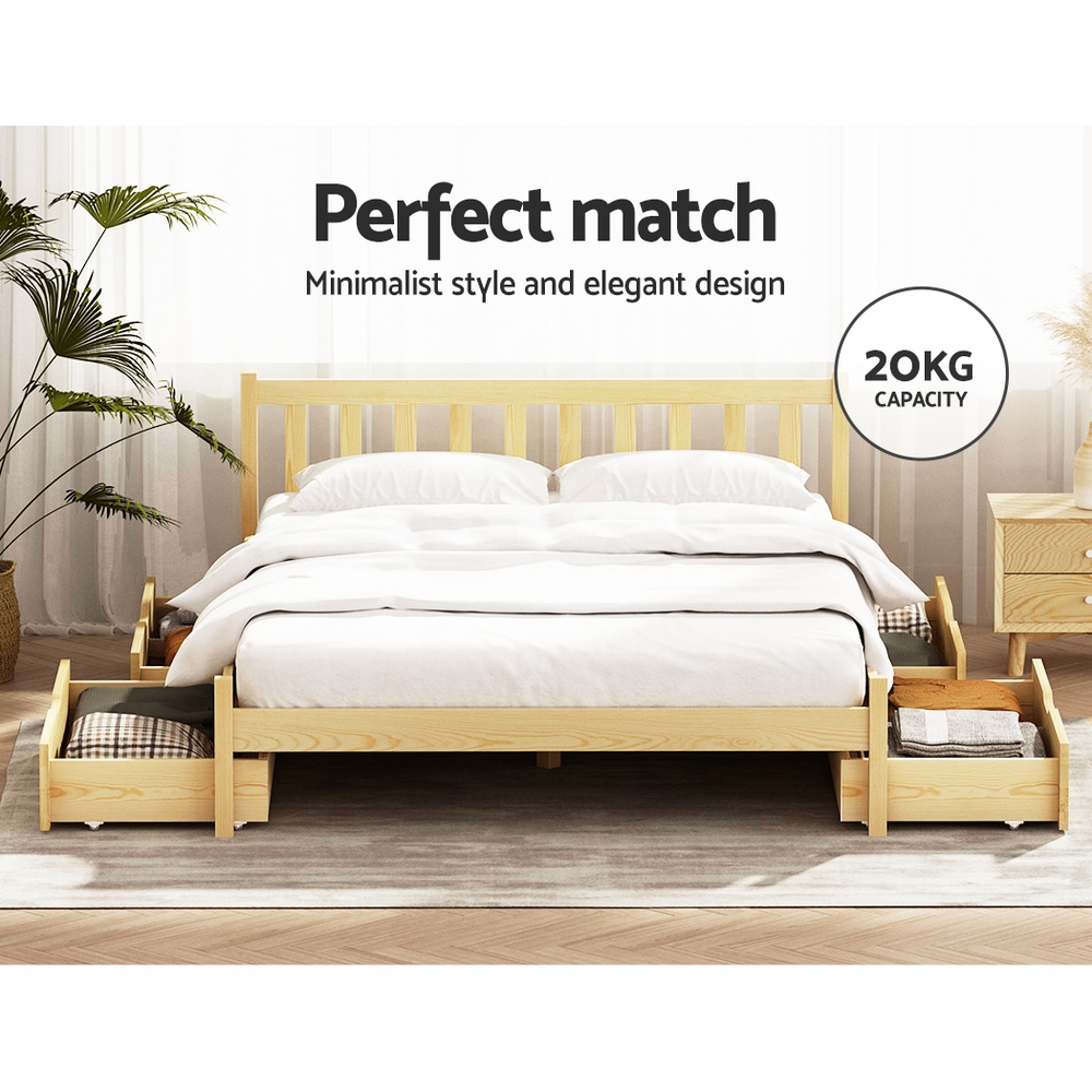 Artiss Bed Frame Wooden Queen Double King Single Full Size Timber Base SOFIE - Picture 19 of 62