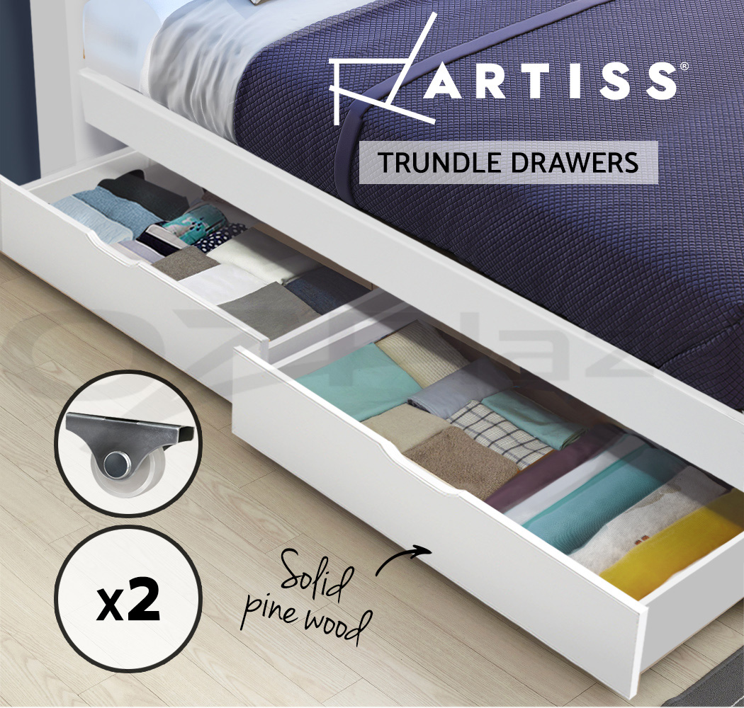 Artiss 2x Single Wooden Bed Frame Storage Drawers Trundle Base
