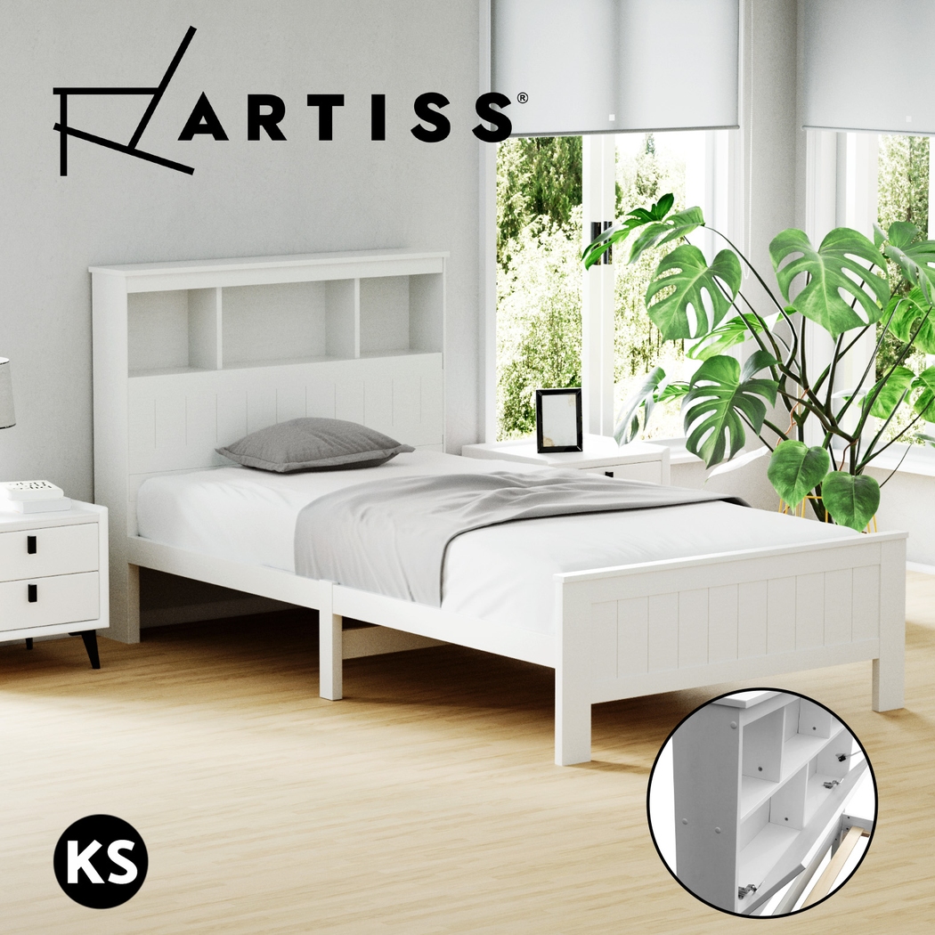 Artiss Bed Frame King Single Wooden Timber Bookshelf Mattress Kids