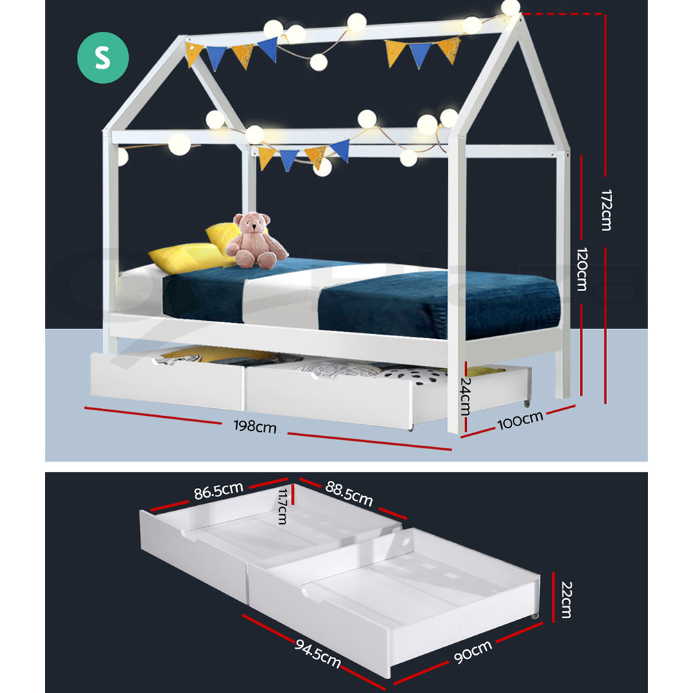 Artiss Bed Frame Wooden Single Size Timber Mattress Base Storage Drawers White Ebay