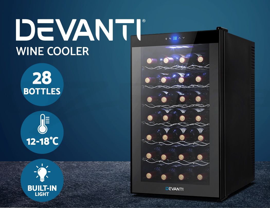 Devanti Wine Cooler 28 Bottle Thermoelectric Chiller Storage Fridge