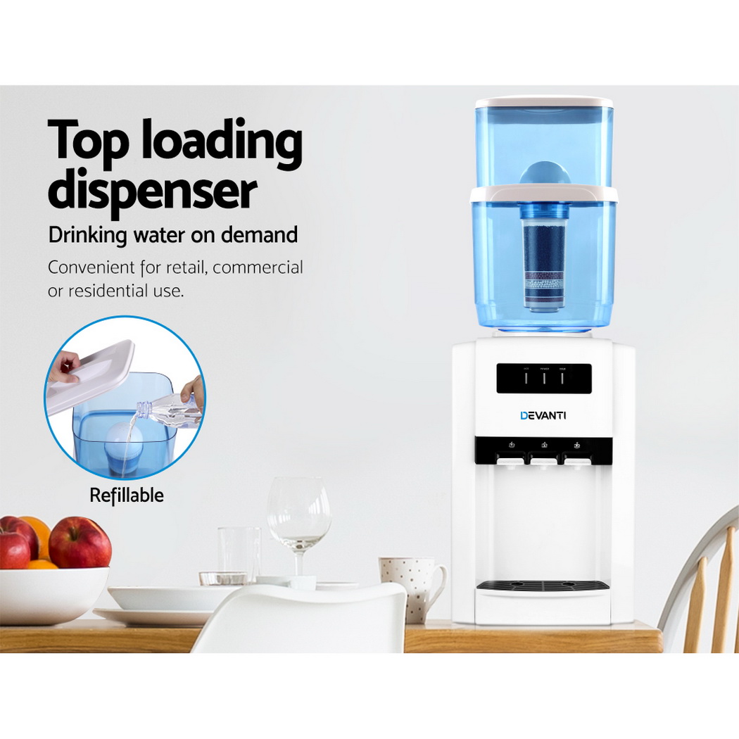 Devanti 22L Bench Top Water Cooler Dispenser Hot Cold Filter Purifier