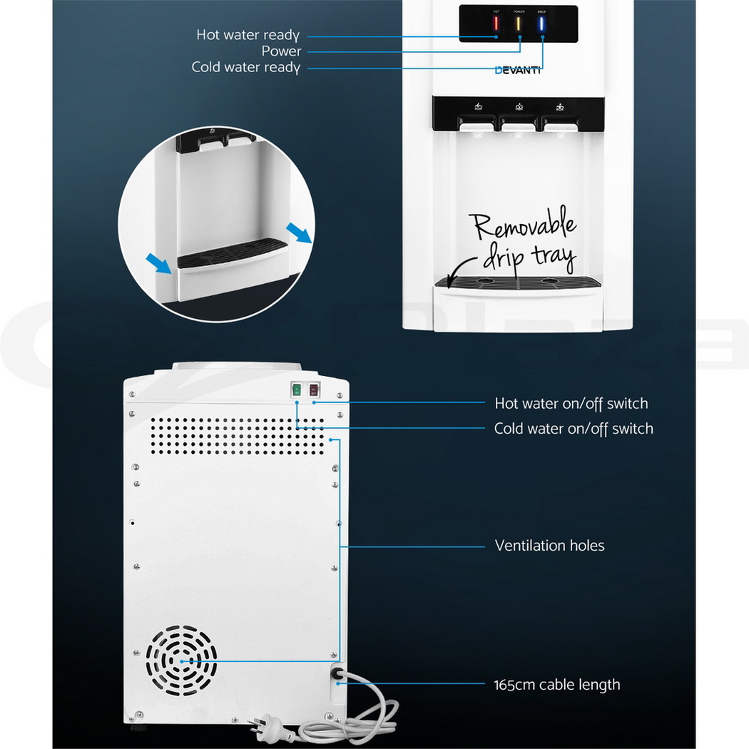 Devanti 22L Bench Top Water Cooler Dispenser Hot Cold Filter Purifier