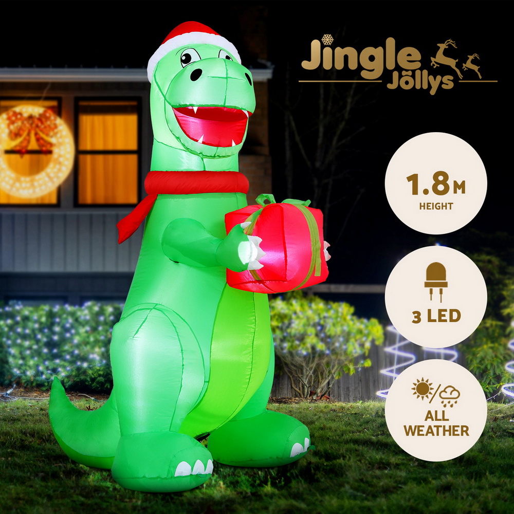 Jingle Jollys Christmas Inflatable Dinosaur LED Outdoor Decorations Illuminated
