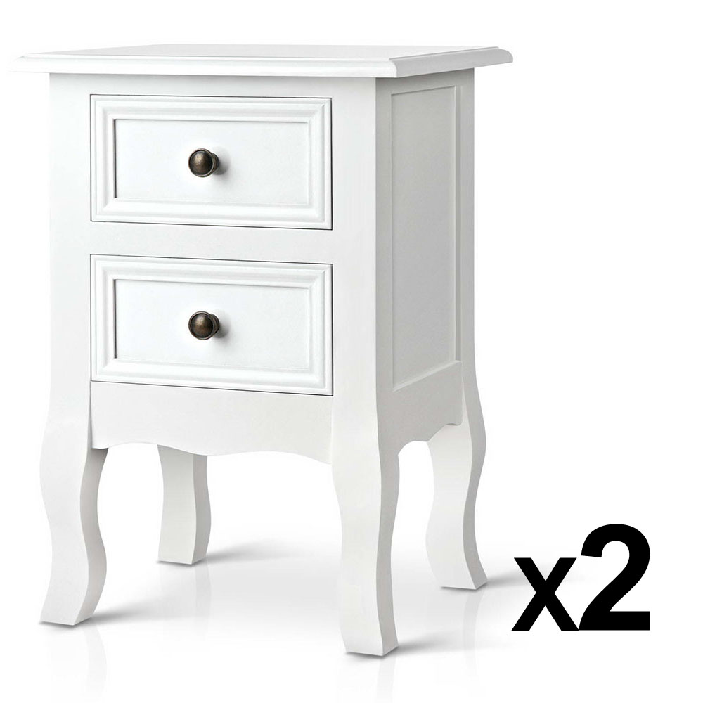 2x Elegant Bedside Table Lamp 2 Drawers Nightstand Chest Matt